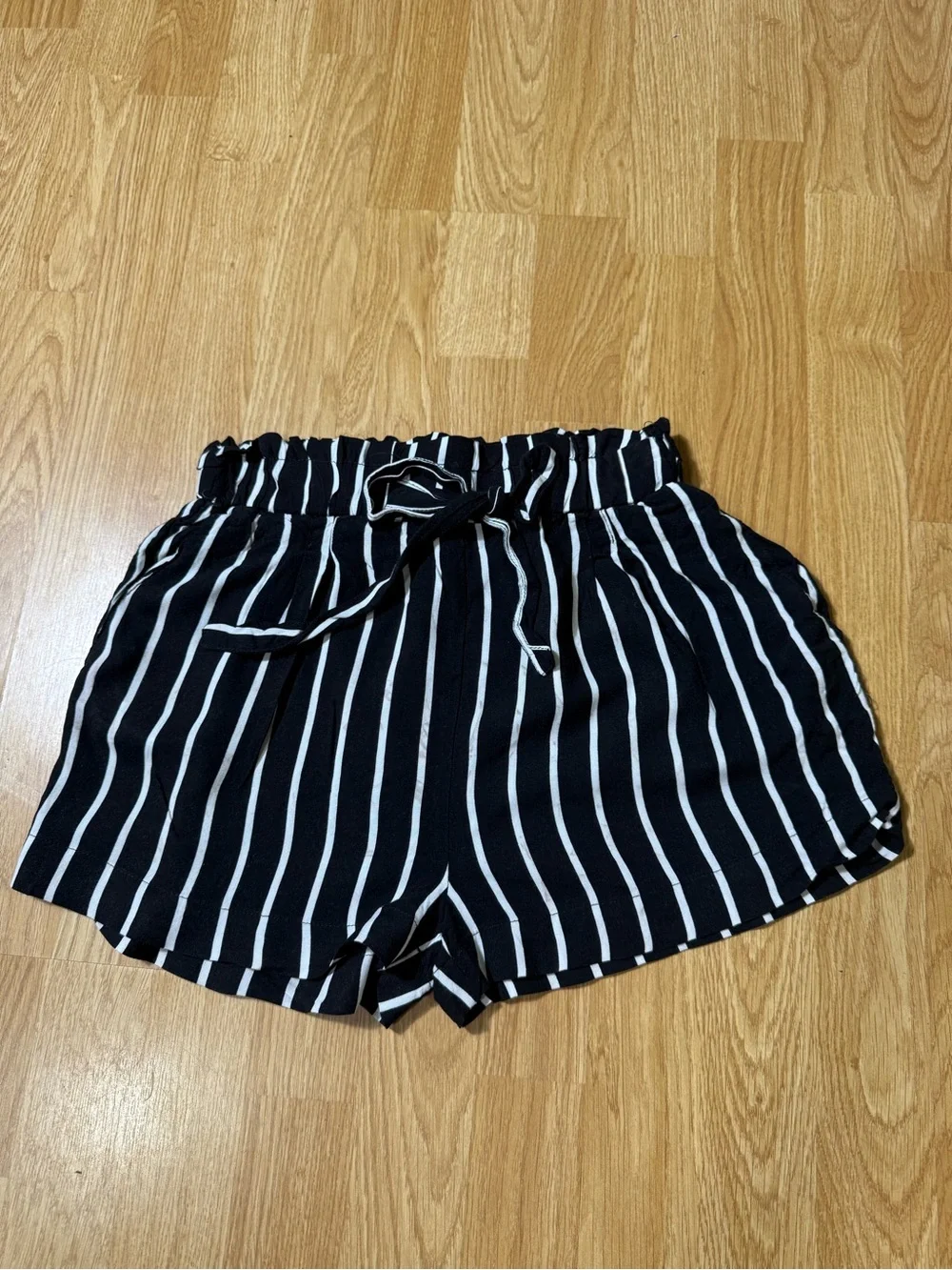 Bundle of 2 Navy Floral and Black Stripe High Waist Women’s Shorts - Size M